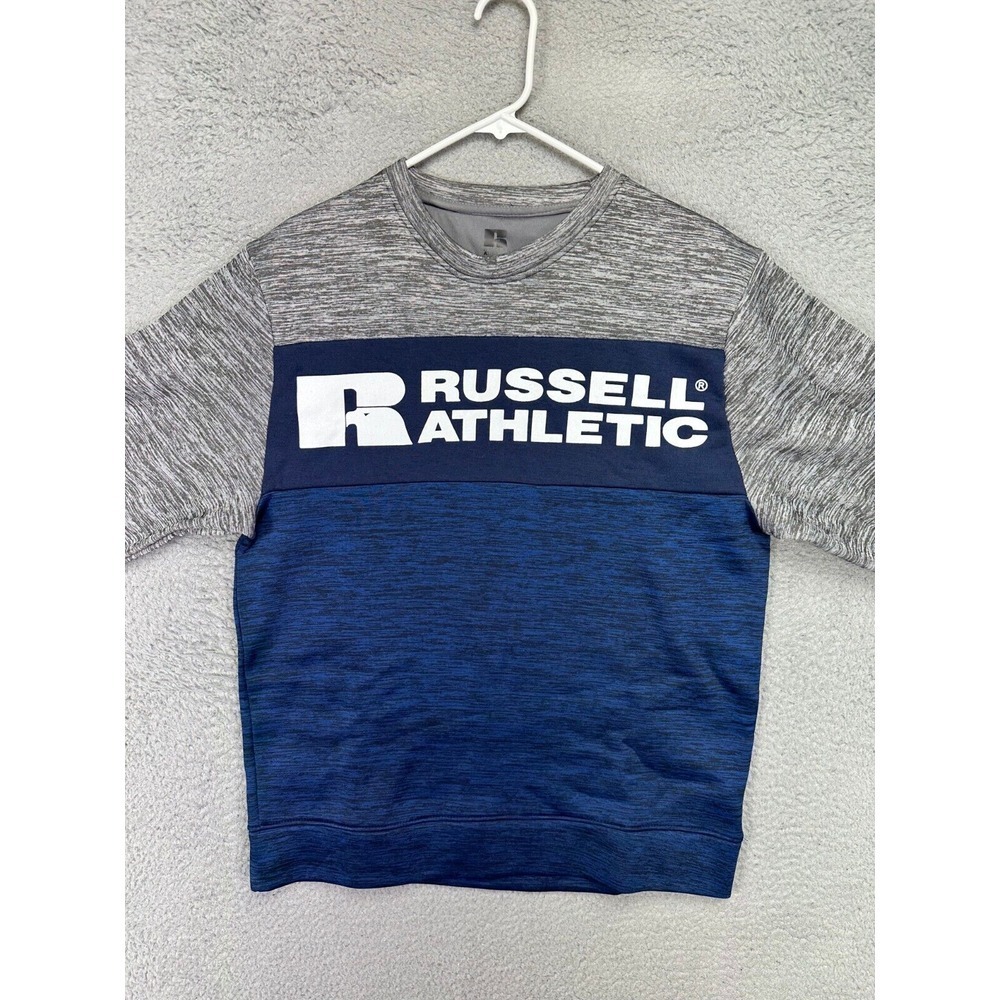 Russel Athletic Sweater Men Medium Blue Grey Graphic Fleece Lined Sweatshirt NEW